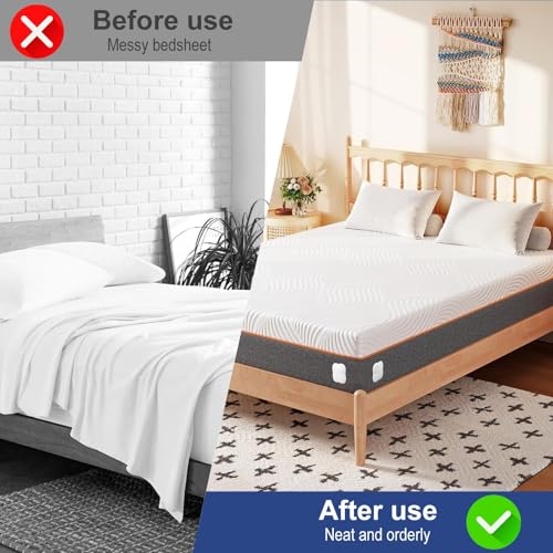 Bed Sheet Holders for Corners: Fitted Bed Sheet Grippers with Twist-Lock Clips Keep Sheets Tight Heavy-Duty Grip Quick All Mattresses Easy Installation 4 Pack White