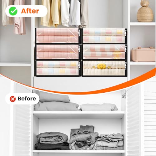 SpaceWhisper Clear Sheet Storage Bags, 8 Pack, 15.7 x 13.8 x 3.9 in | Sheet organizers and storage, zippered closure, thick plastic, reinforced handles, clothes, blankets, under-bed storage