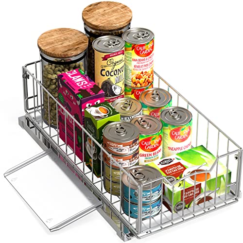 Simple Houseware Pull-Out Cabinet Sliding Basket, 17.2Dx9.7Wx5H, Chrome | Ideal for Kitchen and Bathroom Cabinet Storage Organizer, Under Sink or Pantry Organization
