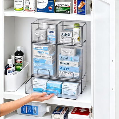 Clear Stackable Storage Drawers, Baby Bottle Organizers, Easily-Access Makeup Organizer, Durable Containers for Bathroom Countertop, Pantry and Medicine Cabinet Organizer