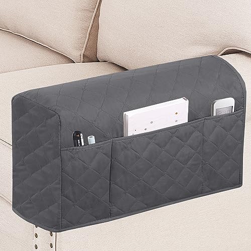 Turquoize 2 Pack Waterproof Armrest Covers for Chairs and Sofas Couch Arm Covers for Sofa Armrest Covers with Side Pocket Anti-Slip Furniture Protector Washable Armrest Slipcovers Set of 2, Gray
