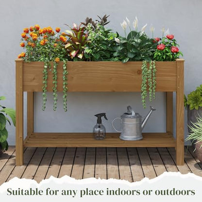 Wooden Planter Elevated Wooden Raised Garden Bed with Legs Planter Box | 48 x 24 x 30In Elevated Wood Planter Stand for Backyard, Patio, Balcony with Bed Liner, 200 Pound Capacity - Brown