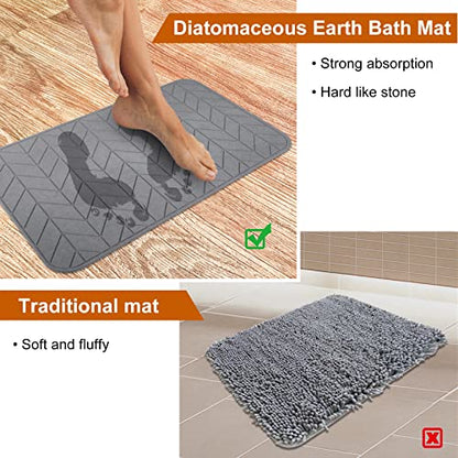 JUERLEN 2 Pack Diatomaceous Earth Shower Mat, Stone Bath Mat, Nonslip Super Absorbent Fast-Drying Hard Bath Mat for Bathroom Shower Floor, 24 x 16 inch, Grey Arrow Design