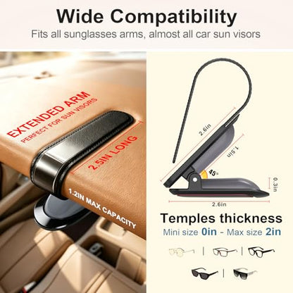 Sunglass Holder for Car, 2 Pack, Secure Metal Clip | One-Handed Operation, Gentle & Secure Hold, Silicone Padded, Universal Fits Sunglass and Car Visor