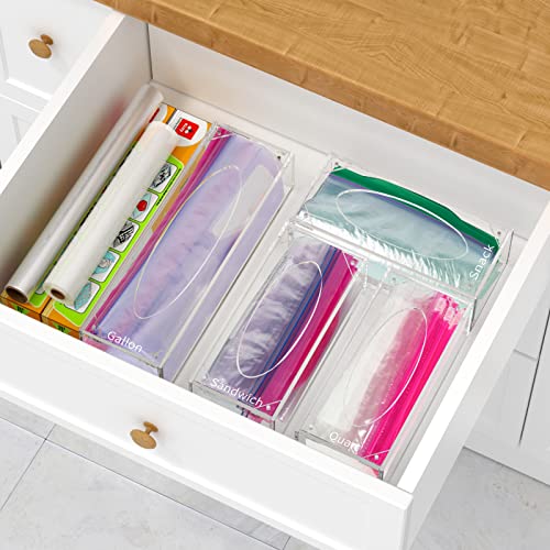 FEMELI Food Bag Storage Organizer Acrylic Kitchen Drawer Baggie Box Clear