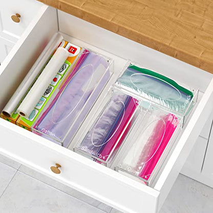 FEMELI Food Bag Storage Organizer Acrylic Kitchen Drawer Baggie Box Clear