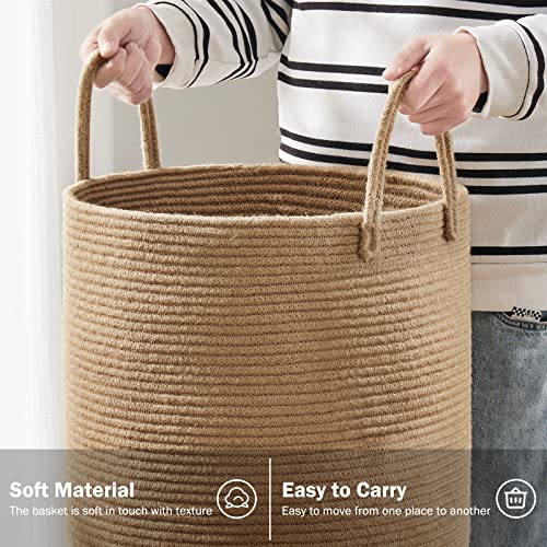 Woven Rope Laundry Hamper Basket by YOUDENOVA, 72L Tall Luandry Basket, Baby Nursery Hamper for Blanket Storage in Bedroom-Large-Jute | Large Laundry Hamper with Sturdy Handles, Collapsible Home Decor Laundry Basket for Laundry, Clothes, Toys in Bedroom