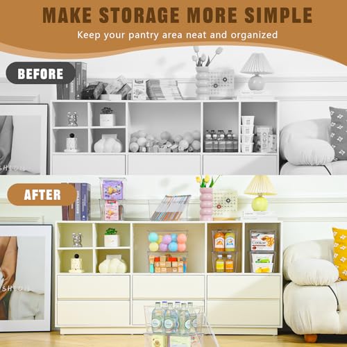 Freebat 6 Pack Clear Storage Bins with Lids, 7 Quart Pantry Organizer Bins | Stackable Plastic Storage Containers, Pantry Organization for Office, Bedroom, Cabinet, Fridge,Kitchen Organization