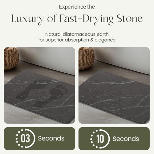 Quick Dry Shower Stone Bath Mat, Super Absorbent & Non-Slip 24 x 16 Inch Diatomaceous Earth Mat, Durable & Easy to Clean Diatomite Bath Mat for Bathroom Floor/Kitchen (Charcoal)