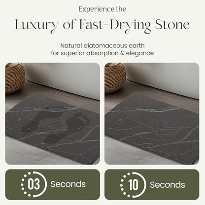 Quick Dry Shower Stone Bath Mat, Super Absorbent & Non-Slip 24 x 16 Inch Diatomaceous Earth Mat, Durable & Easy to Clean Diatomite Bath Mat for Bathroom Floor/Kitchen (Charcoal)