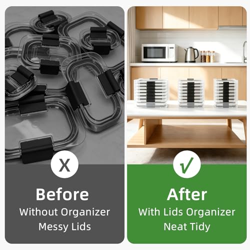 3PCS Food Container Lid Organizer Fit for Rubbermaid Brilliance Nap-on Lids | Clear Acrylic Stackable Lid Holder Rack, Holds 24 Lids, Fits 0.5, 1.3, 3.2 & 4.7 Cup Lids, Stackable Kitchen Storage