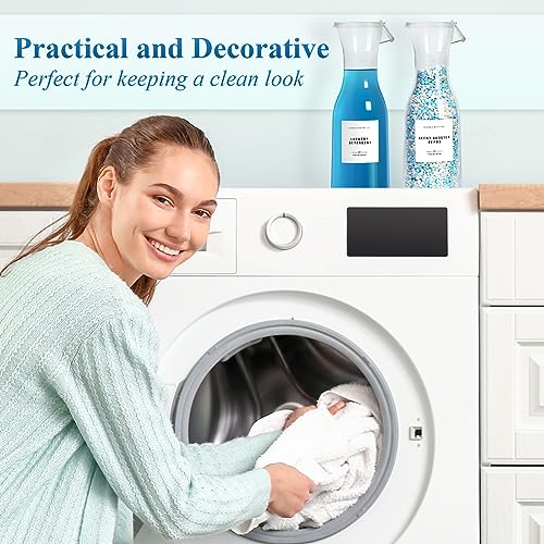 Laundry Detergent Dispenser Bottle 40oz with Waterproof Label for Laundry Detergent Soap Fabric Softener Bleach Scent Booster Beads, Sturdy PET Bottle for Laundry Room Decor 2 Pack White