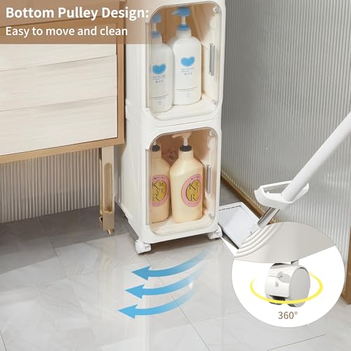 Narrow Storage Cabinet Slim Bathroom Storage Cabin... (White | Plastic)