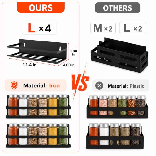 4 Pack Metal Magnetic Spice Rack for Fridge – Heavy-Duty | Iron Construction, Rust-Resistant, Dust-Resistant, Fits Condiment Bottles, Includes Screws for Optional Wall Mount