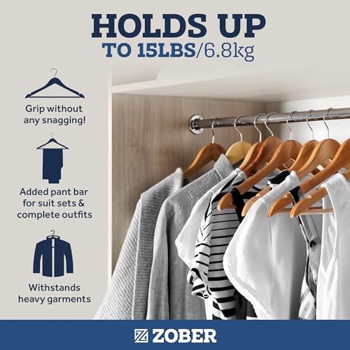 ZOBER High-Grade Wooden Hangers - Heavy Duty, Non Slip Wood Hangers for Coats, Jackets, Suits, & Pants - Clothes Hangers for Closet W/Bar and Notches 20 Pack