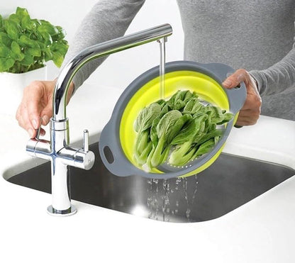Set of 3 Niklye Ultimate Kitchen Strainers—1×10” & 2×12” Collapsible Silicone Colanders. Now more durable and robust for everyday use with pasta, veggies, fruit & more.