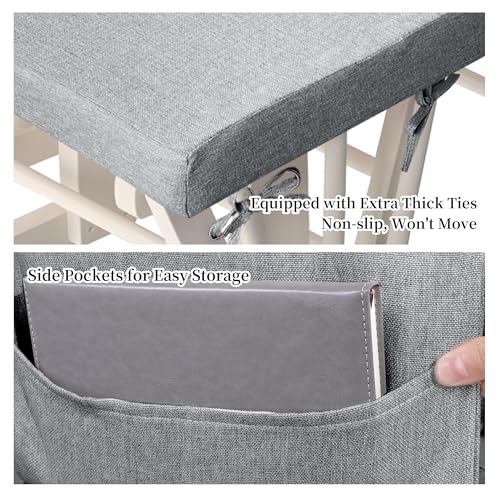 HOMBYS Glider Rocker Replacement Cushions with Storage Side Pocket,Linen-Like Fabric, Foam & Microfiber Filling, Non-Slip & Washable,Thickened & Supportive for Glider Rocking Chair (Grey)