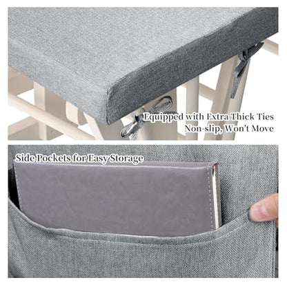 HOMBYS Glider Rocker Replacement Cushions with Storage Side Pocket,Linen-Like Fabric, Foam & Microfiber Filling, Non-Slip & Washable,Thickened & Supportive for Glider Rocking Chair (Grey)