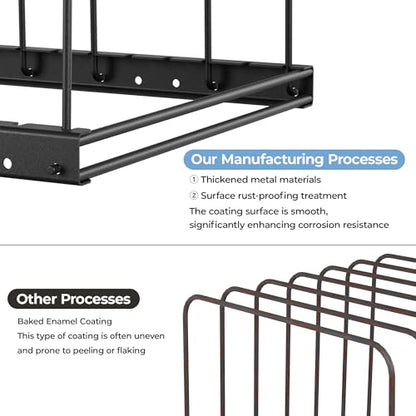 Cutting Board Organizer Rack for Cabinet with 7 Adjustable Dividers | 7 adjustable dividers. Holds cutting boards, cookie sheets, baking trays and thin pans, Wire rack for cabinet or countertop