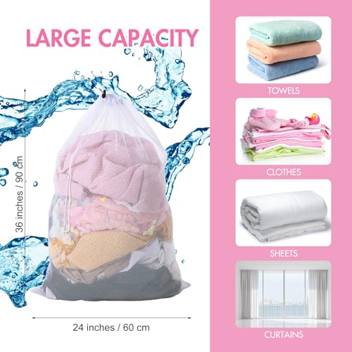 Berlune Large Mesh Laundry Bags, 24 x 36 Inch Bulk Wash Set with Drawstring for Commercial Use, Dorms, Vacation Rentals, Laundromats, Apartments & Facilities(White,30)