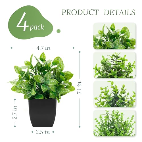Der Rose 4 Pack Black Bathroom Decor Small Fake Plants, Halloween Decor | Realistic faux plants, gothic black accent style, for shelf desk office farmhouse table and Halloween fall home decor