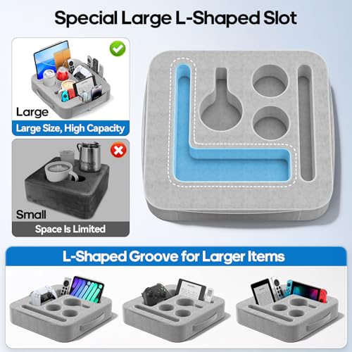 Couch Cup Holder Tray, Couch Caddy for Drink, Snack, Phone, Remote, Ipad, Game Controller, Large-size Sofa Cup Holder for Bed, Sofa, Car, Desk, Gray