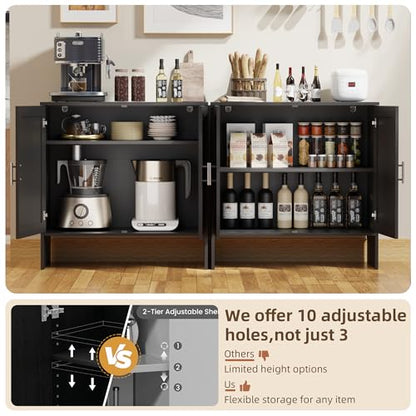 DHZ Buffet Cabinet with Storage, Farmhouse Sideboard with Black Rattan Doors & Adjustable Shelf, 31.5" Narrow Coffee Bar Cabinet, Kitchen Storage Credenza, Entryway Accent Liquor Cabinet