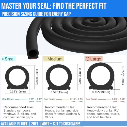 20 Ft Rubber Weather Stripping Door Seal, D Shaped Automotive Weather Stripping, Car Door Seal Strip, Self Adhesive Soundproofing Weatherstripping for Doors Windows Car Truck Auto RV