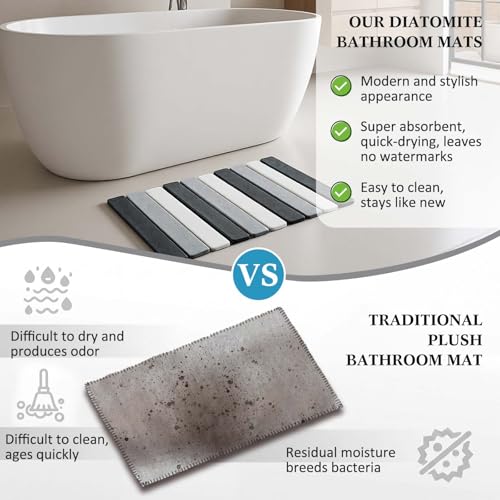 Stone Bath Mats for Bathroom, 23.6 x 15.3 Inch Foldable Super Absorbent Diatomaceous Earth Bath Mat, Non Slip Quick Drying Bathroom Shower Rugs, Easy to Clean and Storage(Square Edge)