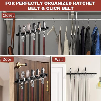 Belt Hanger for Closet Max 42 Belts, 12+11 Storage (Black) | 2-IN-1 Wall Mount Belt Organizer, 360°Rotating Hooks, Wooden Tie Rack for Closet Accessories Closet Organizer and Storage