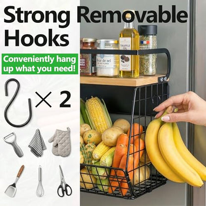 Magnetic Shelf for Fridge with Wood Lid, Fruit Potato & Onion Storage Bins, Magnetic Spice Rack for Refrigerator Pantry Organizer & Storage, Large Container for Refrigerator, Kitchen Counter & Laundry