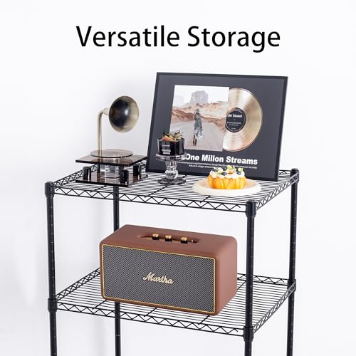 4 Tier Mini Fridge Shelf with Storage for Dorm, Black | Mini Fridge Storage Shelf, Microwave Stand, Adjustable Height Organizer, For Dorm, For Kitchen