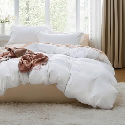 Bedsure White Duvet Cover King Size - 3 Pieces Prewashed Cotton-Like Polyester Extra Soft Bedding Set, Includes 1 Duvet Cover 104x90 Inches with Zipper Closure & 2 Pillow Shams, Comforter Not Included