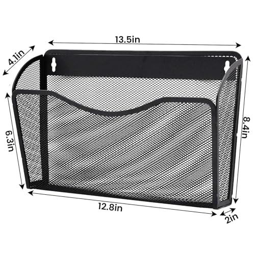 3 Pack Wall File Organizer, Mesh Wall File Pocket Mail Organizer Hanging Metal Vertical Wall Mounted File Holder for Office/Home