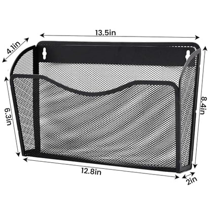 3 Pack Wall File Organizer, Mesh Wall File Pocket Mail Organizer Hanging Metal Vertical Wall Mounted File Holder for Office/Home