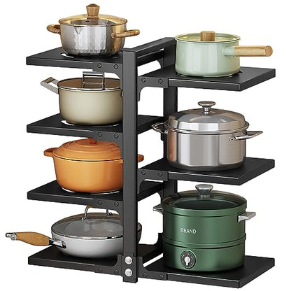 Pots and Pans Organizer for Cabinet, Heavy Duty Po... (Black | Stainless Steel)