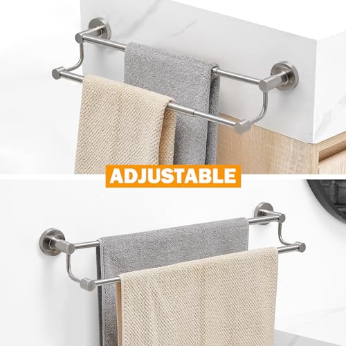 Double Towel Bar Towel Rack for Bathroom Wall Mounted Brushed Nickel | Adjustable 16-26 In,Wall Mounted Towel Holder, Stainless Steel, Rustproof, Towel Bar Rod Hanger Hardware Accessories Hotel
