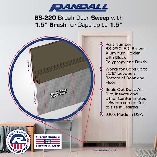 Brown Aluminum Brush Door Sweep for Bottom of Door Exterior, 36 Inch, Metal Door Sweep for Interior & Exterior Doors, Storm Doors, & Screen Doors, Seals Gaps up to 1-1/2", Made in USA