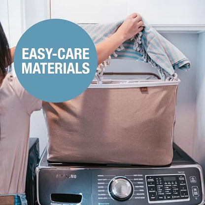 Collapsible Fabric Laundry Basket Premium, Mocha, 2 Pack | Elevate Open-Room Laundry Storage | Cotton-Blend Fabric and Vegan Leather Add Polish, While Each Basket Holds 55 lb