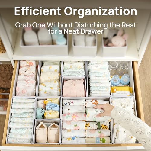 Vtopmart 18 Pack Baby Clothes Organizer, Dresser Drawer Organizer for Baby Clothing, Foldable Fabric Closet Drawer Storage Bins, Dresser Dividers for Bra, Socks, Ties, Scarf
