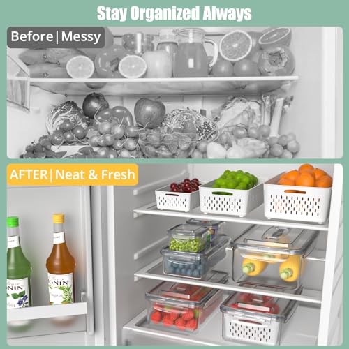 5 Pcs Fruit Storage Containers For Fridge with Removable Colander and Handle Lid, Refrigerator Organizers and Storage, Airtight Container to Keep Berry Fruit and Vegetable Fresh Longer Dishwasher Safe