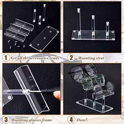 Sintuff 2 Pcs Eyeglasses Display Stand 3 Tiers Acrylic Sunglasses Holder Clear Sunglasses Organizer Frame Eyewear Glasses Stand for Glasses Shop Home Storage
