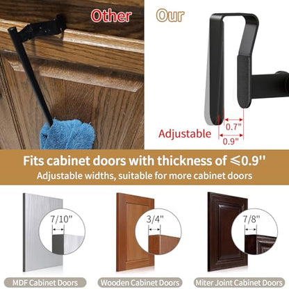 Over Cabinet Towel Holder with Hooks, 2 Pack Black Bars for Kitchen | Stainless Steel Over The Cabinet Towel Rack Bars, Dish Towel Holder for Kitchen Cabinet Doors