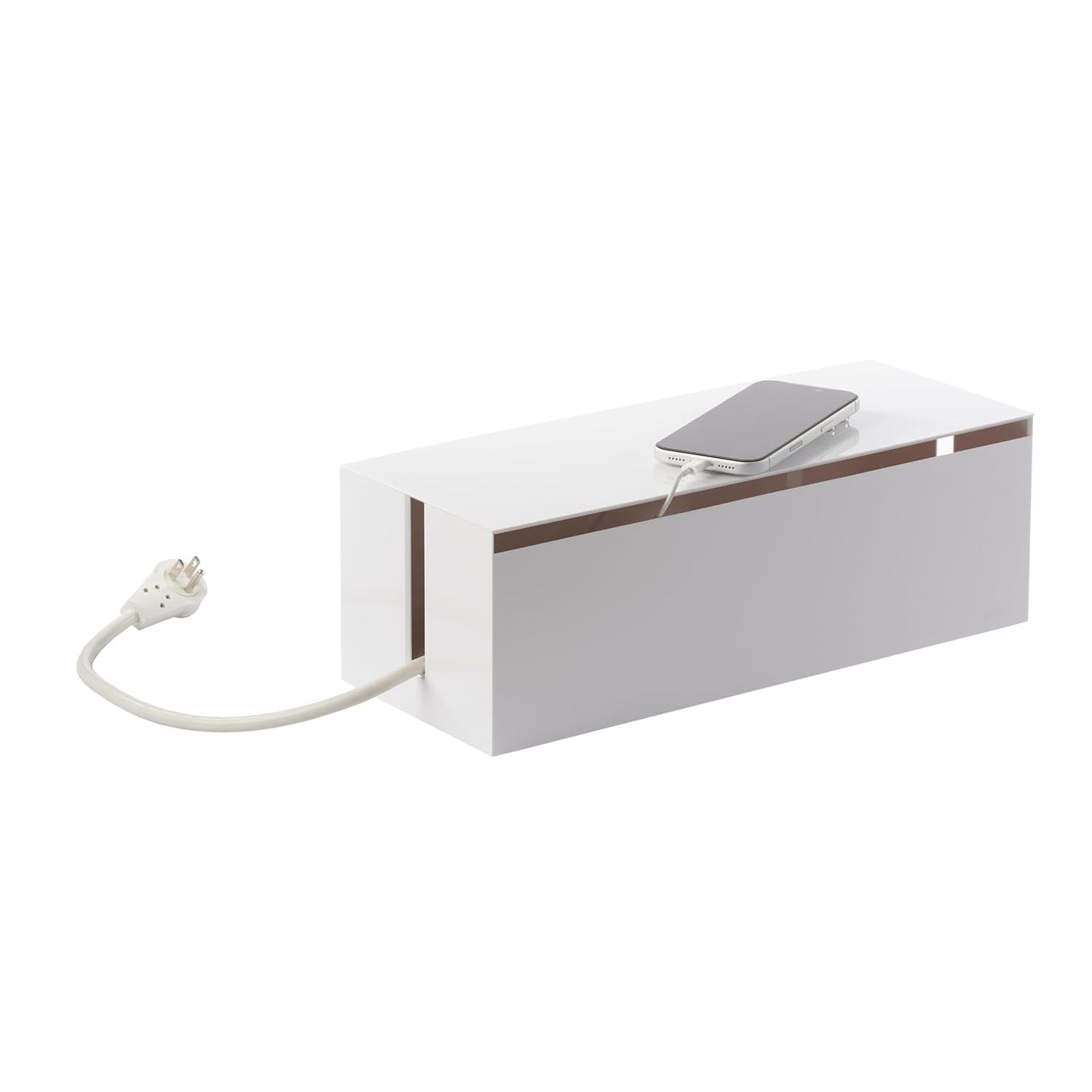 Yamazaki Home Cable Management Box – Cord Organizer Box with Lid, Minimalist Cable Storage for Office, ABS Plastic | Sleek cable storage container for office spaces. Removable lid prevents dust buildup. Helps keep everyday tech organized.