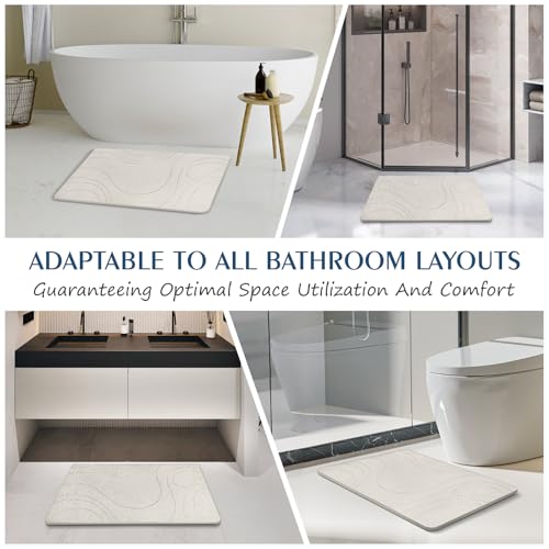 Stone Bath Mat Quick Dry Diatomaceous Earth Bath Mat Non-Slip Shower Stone Bathmat Super Absorbent Water Diatomite Bathroom Floor Pad, Natural, Esay to Clean, 23.6 x 15.4 (Flow Line-Beige)
