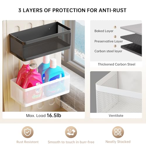 Magnetic Shelf for Washing Machine, White, L13.78in*W5.12in*H3.94in | Magnetic Organizer for Laundry, Hanging Basket Storage, Magnetic Fridge Shelves, Spice Rack for Refridgerator, 16.5-lb load