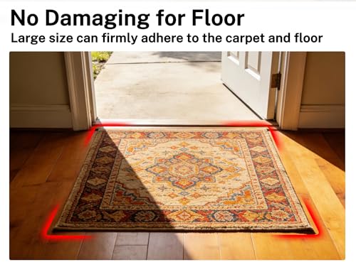 Reusable Rug Tape Non Slip Grippers for Hardwood Floors No Damaging, 12Pcs | Keep Carpet Corners Down Flat on Laminate Floor, Tiles, Under Carpet Double Sided Tape Stickers Pads Invisible No Residue