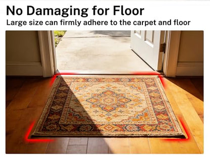 Reusable Rug Tape Non Slip Grippers for Hardwood Floors No Damaging, 12Pcs | Keep Carpet Corners Down Flat on Laminate Floor, Tiles, Under Carpet Double Sided Tape Stickers Pads Invisible No Residue