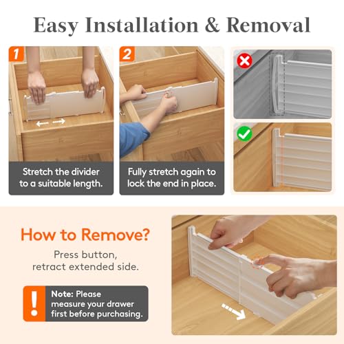 Lifewit 6" Tall 9 Pack Drawer Dividers, 11.5"-18.5" Adjustable Deep Drawer Organizer Clothes, Expandable White Plastic Separators for Dresser, Kitchen, Cabinet, Closet, Office Organization & Storage