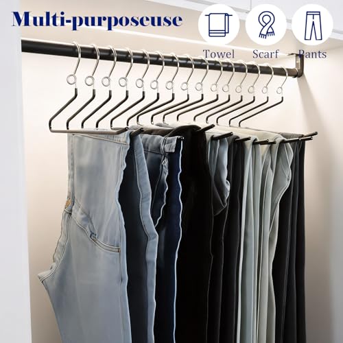 Pants Hangers Space Saving - 20 Pack Non Slip Metal Hangers for Closet Multiple Layers,Open Ended Pants Hangers for Jeans Trouser Slacks (20, Black)